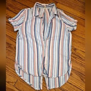 Harper Heritage shirt Small 100% Rayon Colorful Stripes Button Up Small Roll On